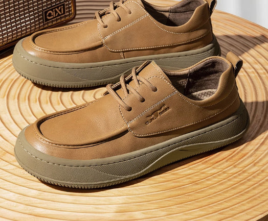 British Retro Brown Big Toe Casual Leather Shoes Yellow Brown - D&A