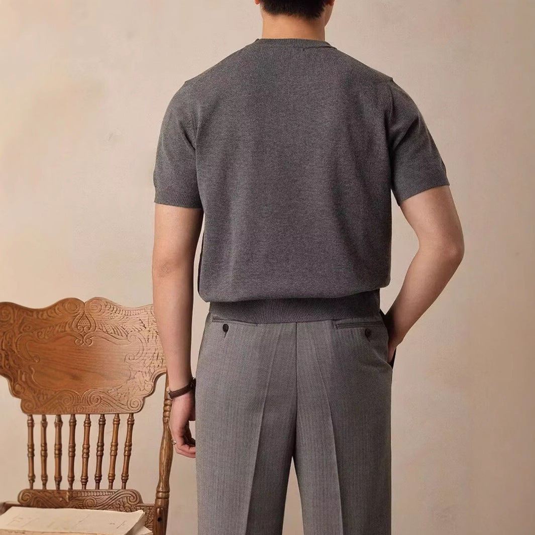 Round Neck Short Sleeve Knitted T-shirt - D&A