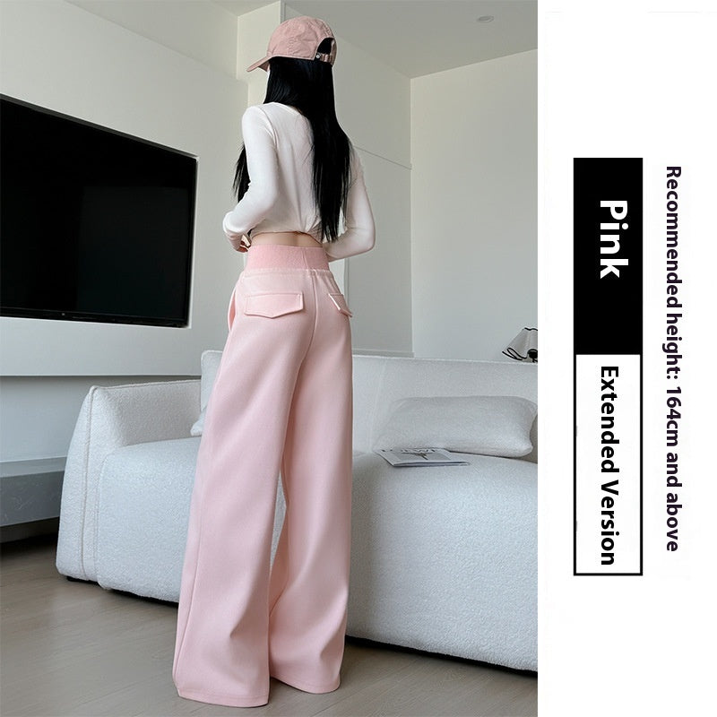 Loose Drooping Straight-leg Pants Sweatpants High Waist Slimming American Wide Leg Pants Pink Lengthened - D&A