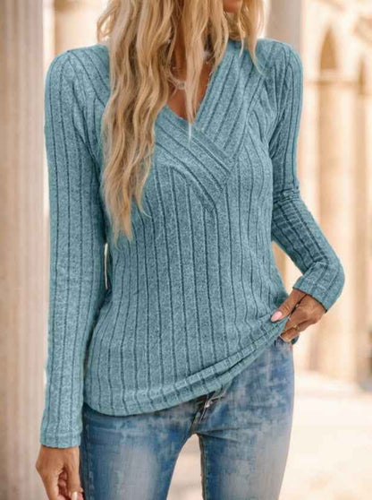 Neck Ribbed Velvet Women Tops