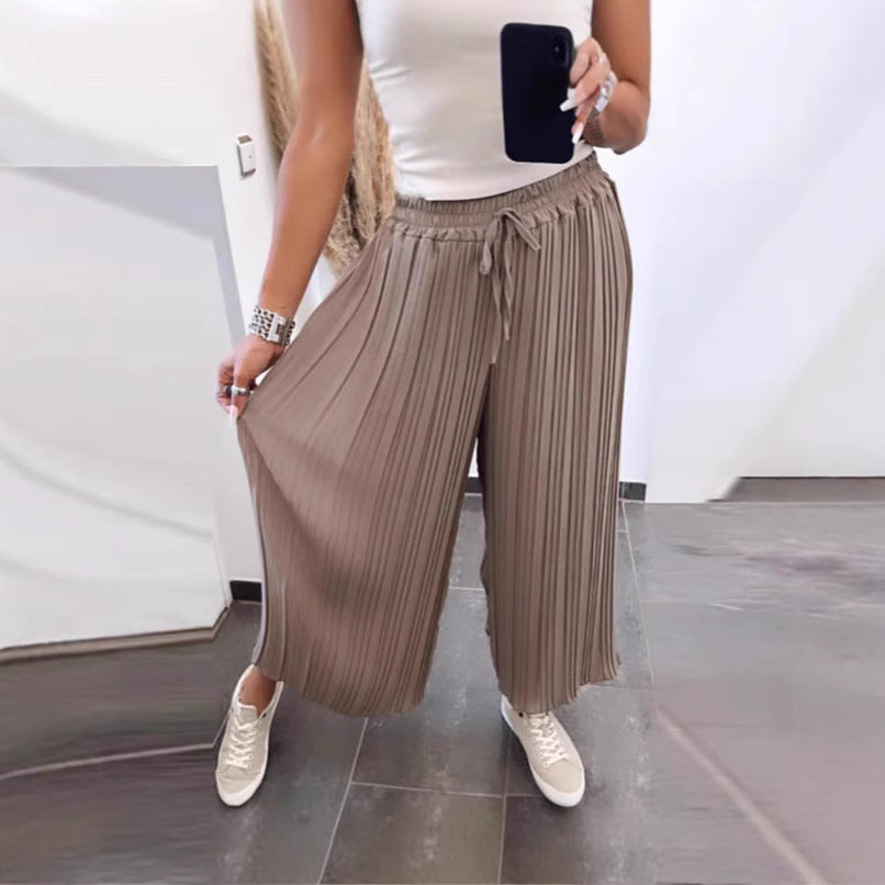High Waist Casual Draping Pleated Straight-leg Pants - D&A