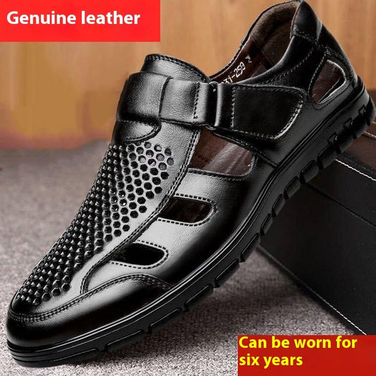 Men's Business Casual Hollow Work With Holes Leather Sandals - D&A