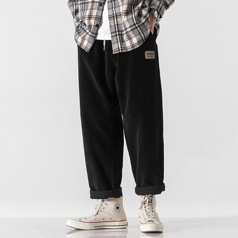 Loose Straight Sports Pants Autumn And Winter Men Black Plus Velvet Style - D&A
