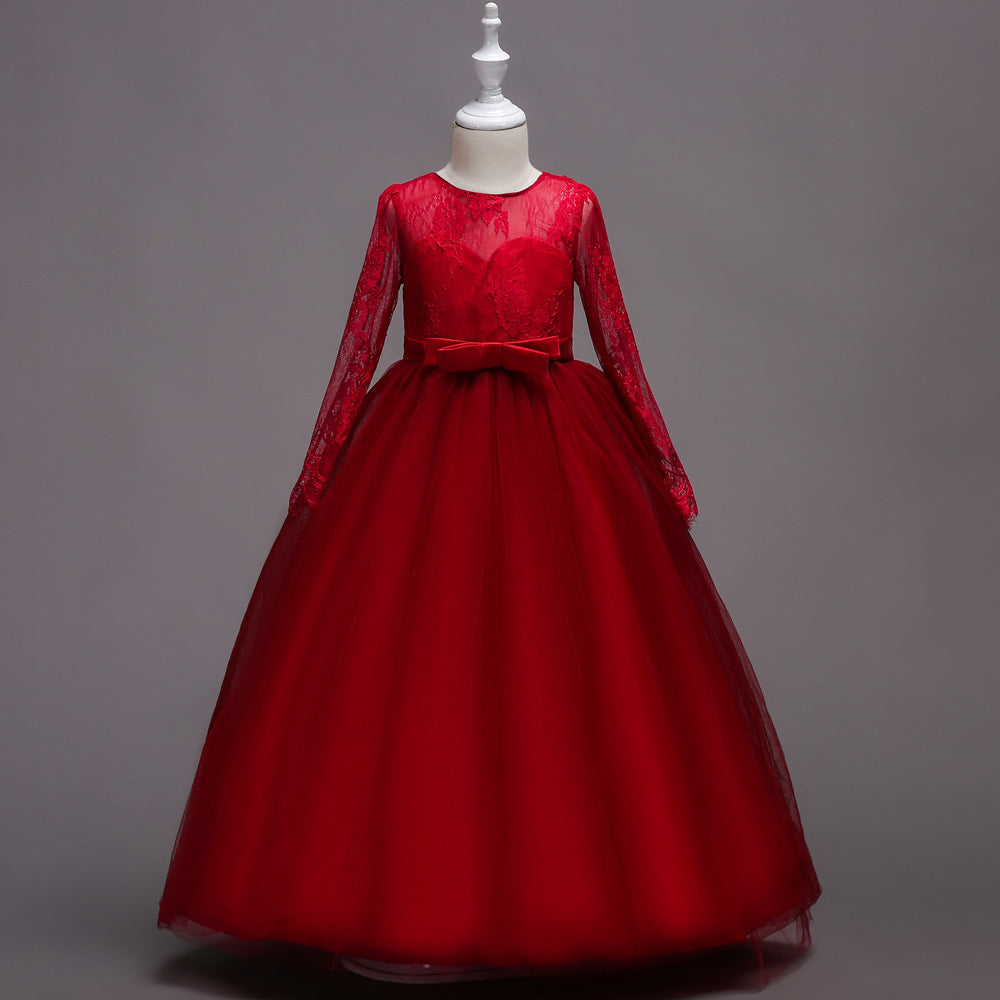 Kids Long Flower Girl Dress Dress Wine Red - D&A