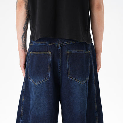 Washed Distressed Dark Blue Wide Leg Machete Jeans - D&A