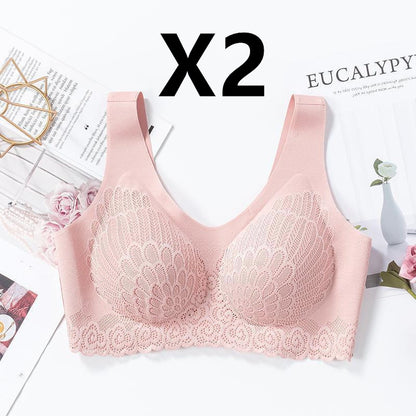 No Steel Ring Bra, Maintenance Latex Lace Bra, Women's Underwear Pink 2PCS - D&A