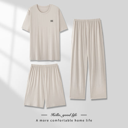 Men's Pajamas Thin Spring And Summer Modal Short-sleeved Trousers Three-piece Home Wear Suit QK1693 - D&A