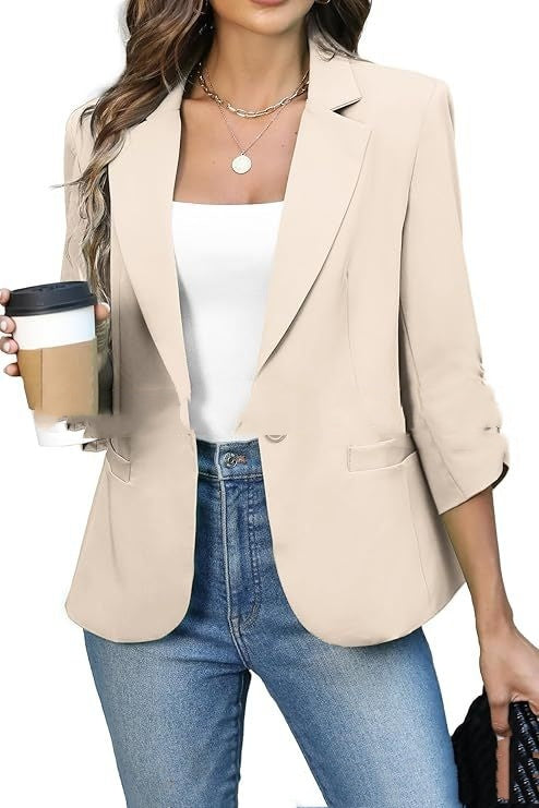 Solid Color Lightweight Slim Suit Jacket Khaki - D&A