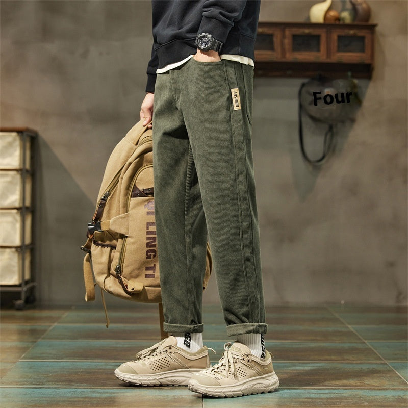 Corduroy Men's Casual Pants Trendy Brand Simple All-match Army Green - D&A