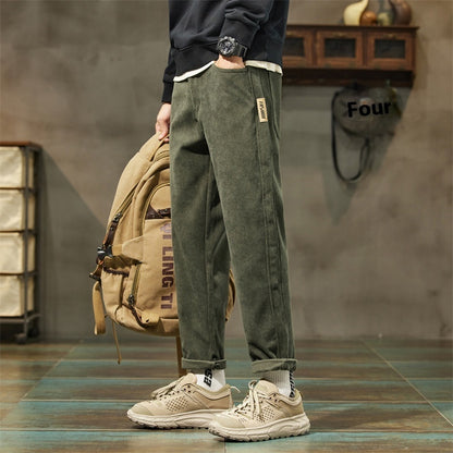 Corduroy Men's Casual Pants Trendy Brand Simple All-match Army Green - D&A