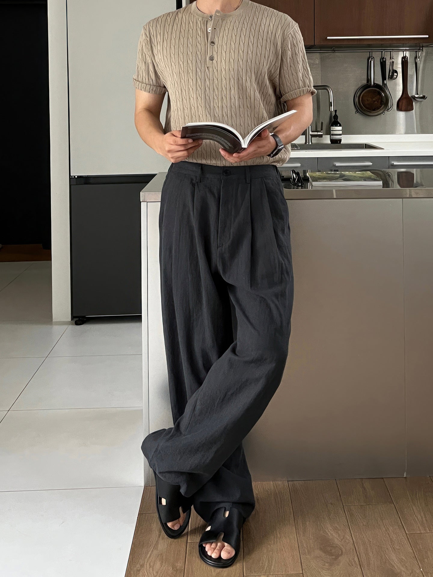 Army Green Linen Leisure Trousers Men's Japanese - D&A