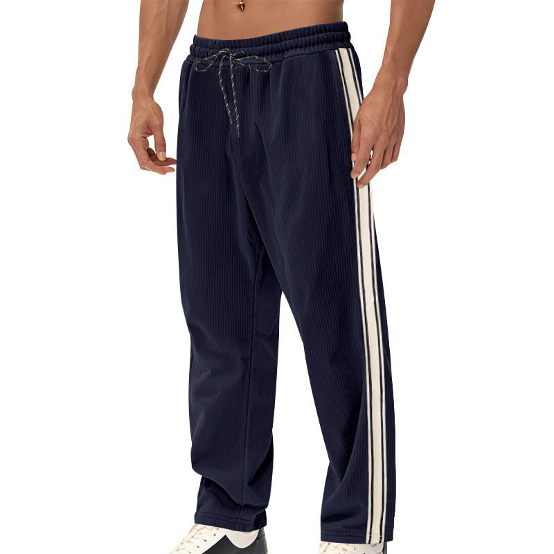 Men's Simplicity Side Stripe Leisure Loose Track Pants Navy Blue - D&A