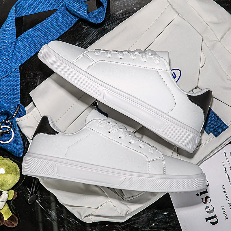 Flat Bottom Comfort Board Korean Leather Casual Sneakers White And Black K15 - D&A