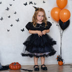 Girls' Fashion Halloween Mesh Stitching Puff Sleeve Dress - D&A