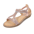 Bohemian Style Women's Shoes Hollow Out Flat Rhinestone Sandals - D&A