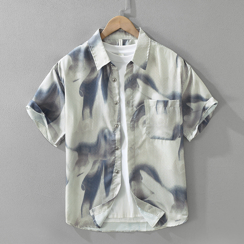 Japanese Trendy Printed Short Sleeve Shirt - D&A