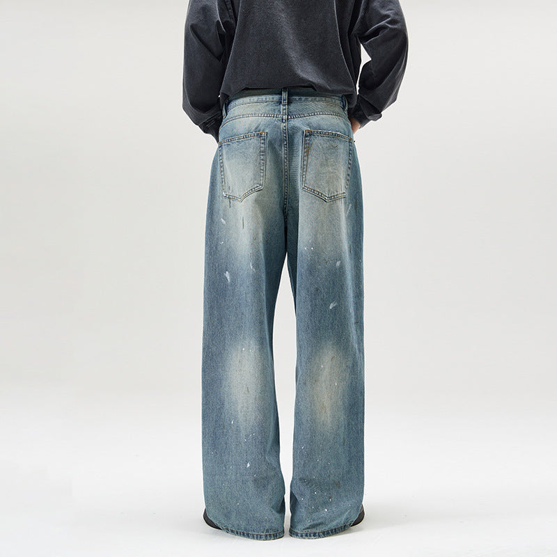 American-style Splash-ink Washed Loose Jeans - D&A