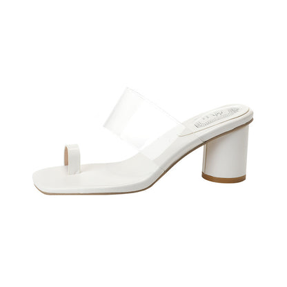 Toe Covering Transparent Ankle-strap Chunky Heel Outdoor Slippers - D&A