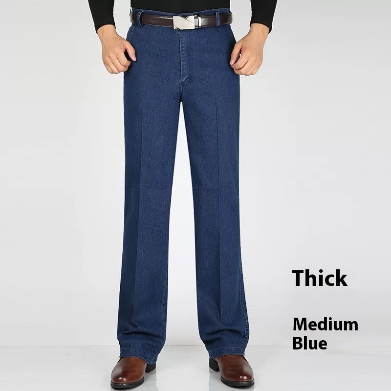Men's Jeans High Waist Loose Casual Denim Trousers Denim Trousers Thick Medium Blue - D&A