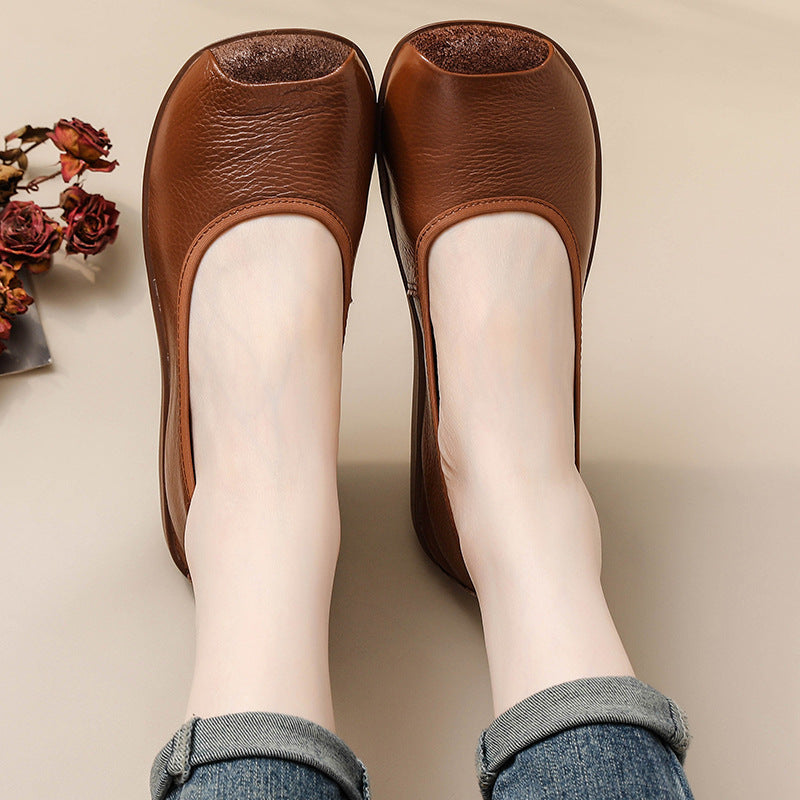 First Layer Cow Autumn Leather Shoes Flat Heel Comfort - D&A