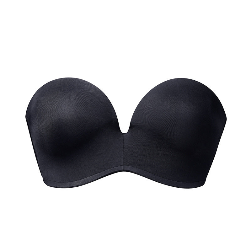 Bra D Cup Sexy Tube Top Invisible Bra Wrapped Underwear Black - D&A