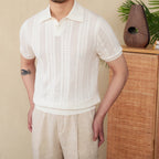 Cotton Hollow Lapel Short Sleeve POLO Knitted T-shirt - D&A