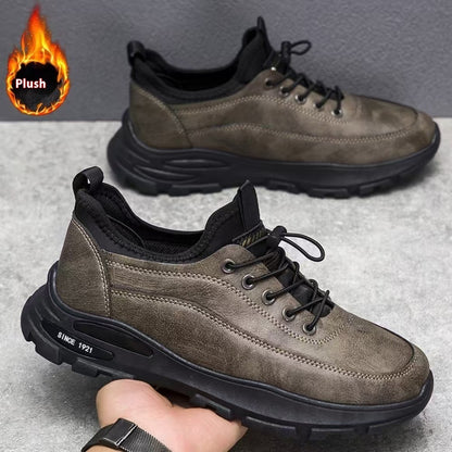 Men's Fleece Lined Padded Warm Keeping Waterproof Sneakers Brown Cotton - D&A