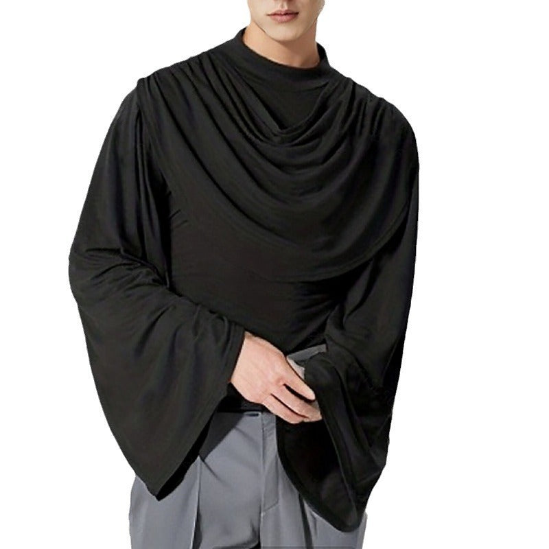 Men's High Collar Slim Fit Long Sleeves Swing Collar T-shirt - D&A