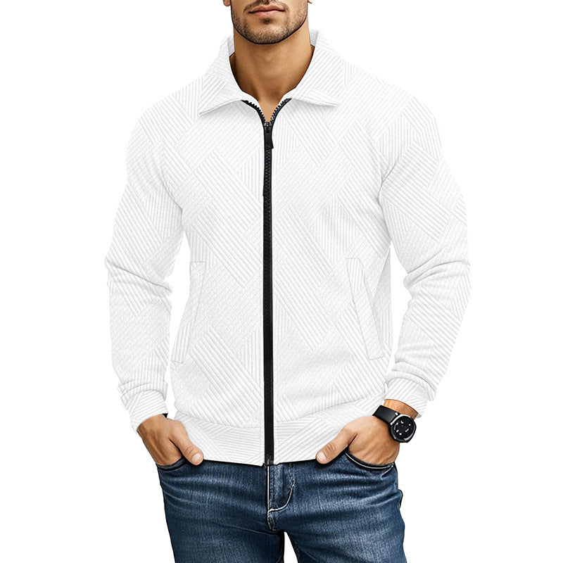Men's Casual Jacket Solid Color Waffle Turn-down Collar Coat White - D&A