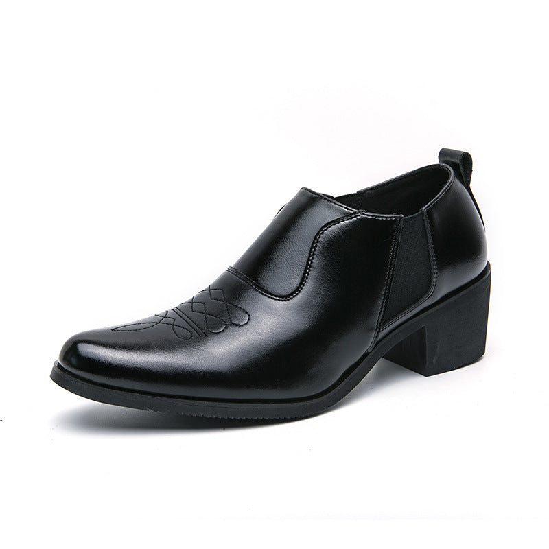 Fashion Men's Business Formal Platform Height Increasing Leather Shoes Black - D&A
