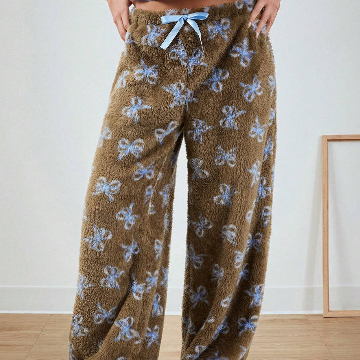 Blue Bow Patterned Wide Leg Pants - D&A