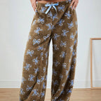 Blue Bow Patterned Wide Leg Pants 1 Style - D&A