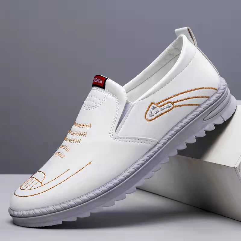 Men's Leather Shoes Spring Leisure Slip-on White - D&A