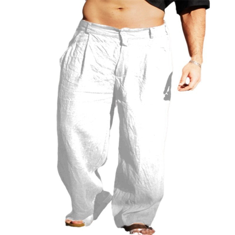 Men's Spring And Summer Linen Pleated Wide-leg Pants Mid-waist Breathable - D&A