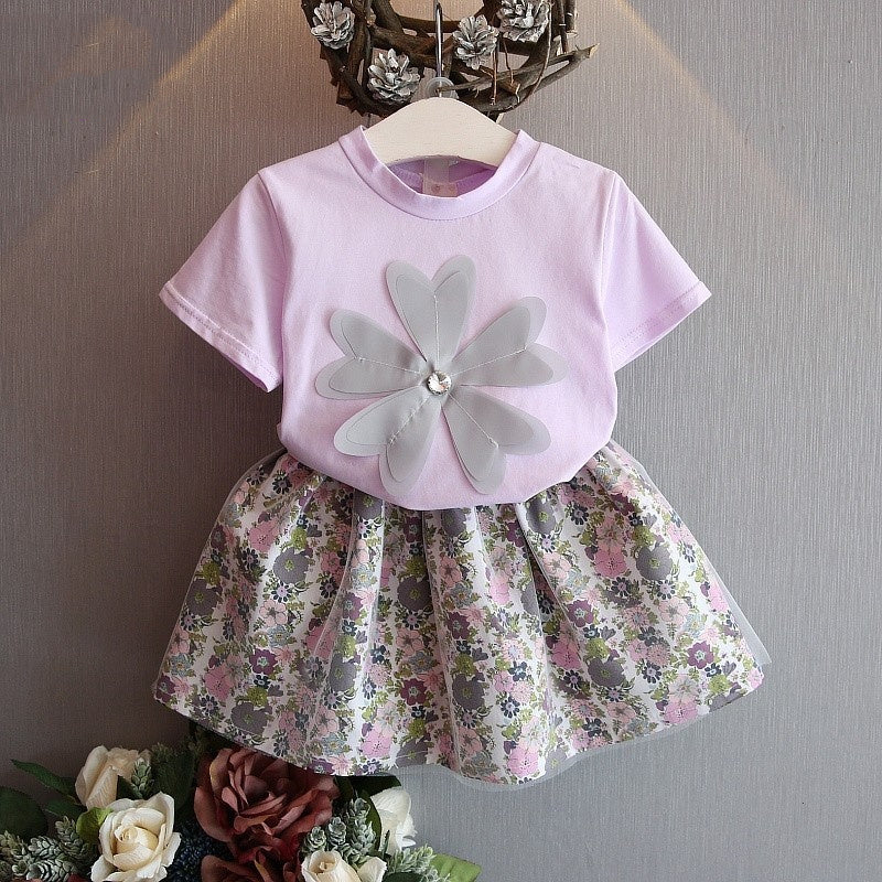 Kids Baby Girls Clothing Sets Summer TShirtsskirt Clothes Pink purple - D&A