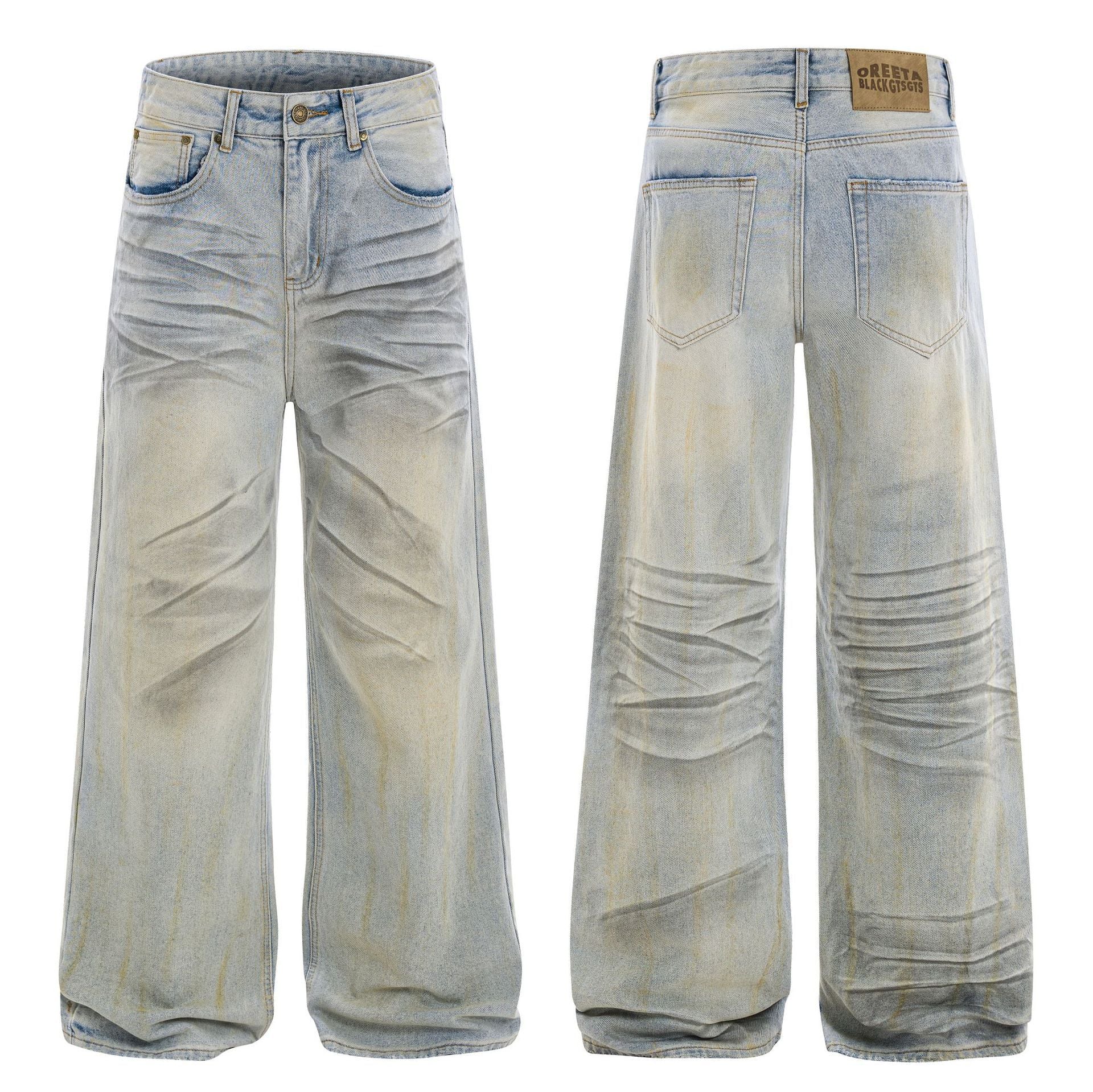 American High Street Waste Soil Wind Splash Ink Worn Jeans Blue - D&A