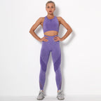 Back Quick Dry Sports Yoga Bra Fitness Bra Pants Set Purple - D&A