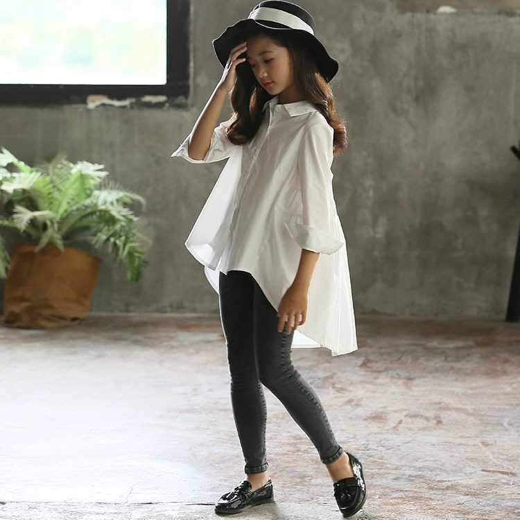 Girls' Big Kids Loose Fashionable Tops Korean Style Shirts Big Kids' Swallowtails White - D&A