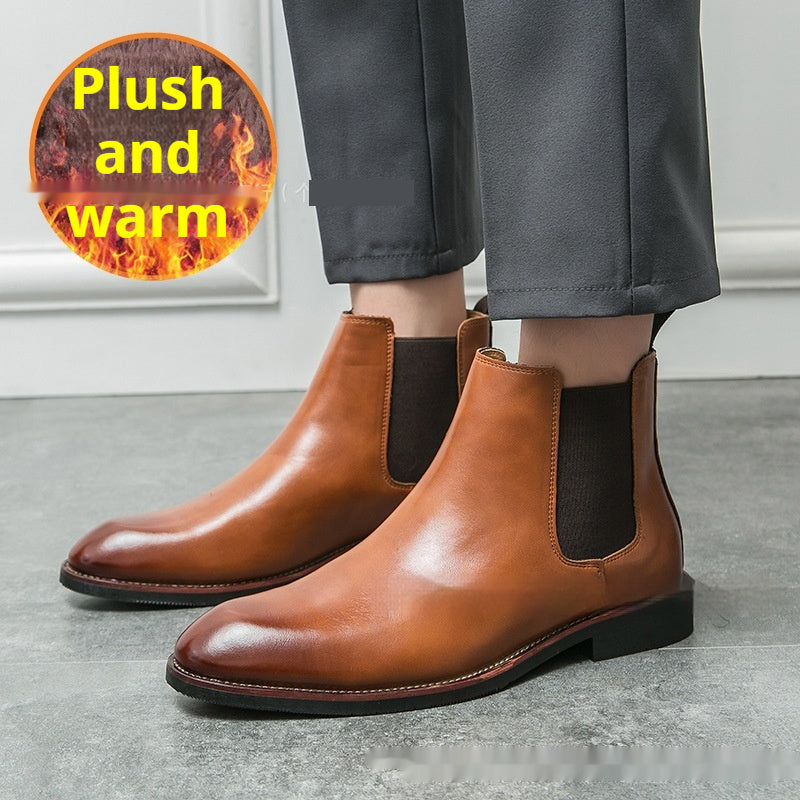 Autumn And Winter Fleece-lined Men's Plus Size Fashion Short Boots 802181 Brown With Velvet - D&A