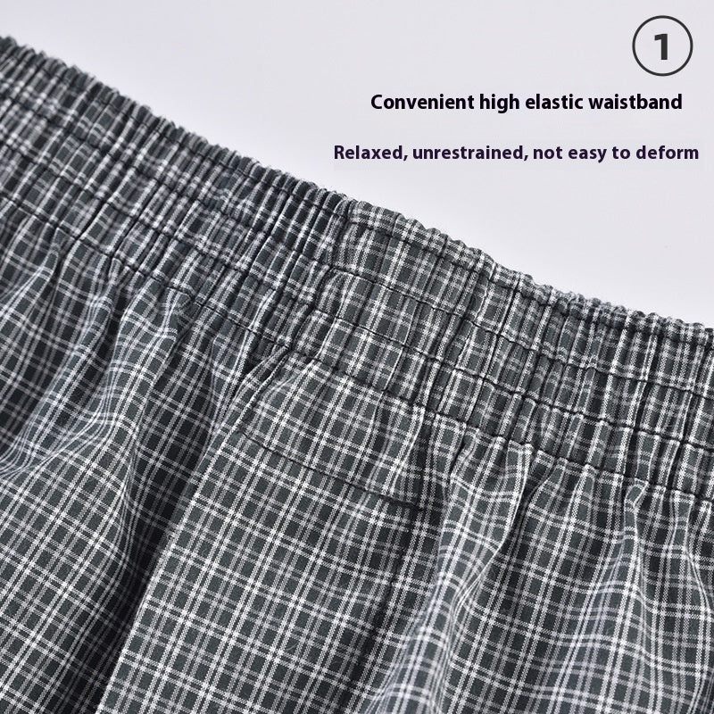 Men's Casual Loose Home Pants Plaid Shorts - D&A