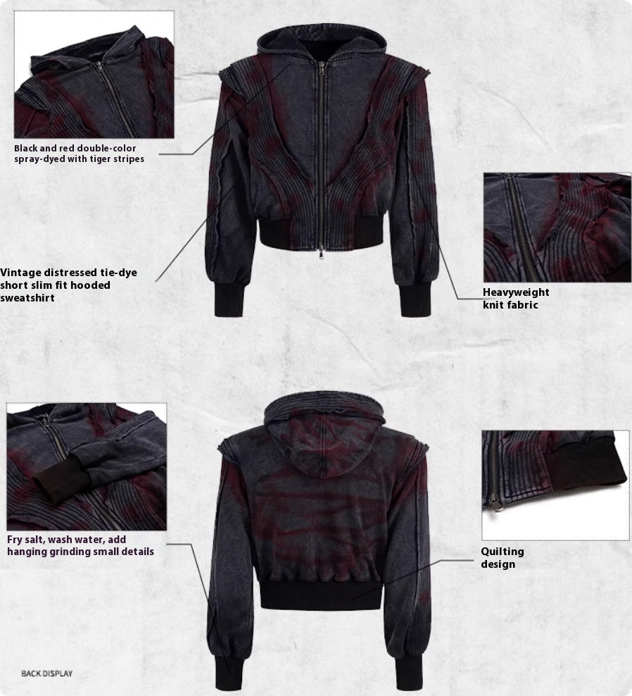 Retro Vintage Tie Dye Short Fit Hooded Sweatshirt Jacket For Men - D&A