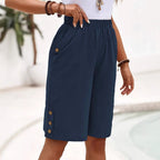 Cotton Linen Shorts Fifth Pants Women's Solid Color Casual Straight Pants - D&A