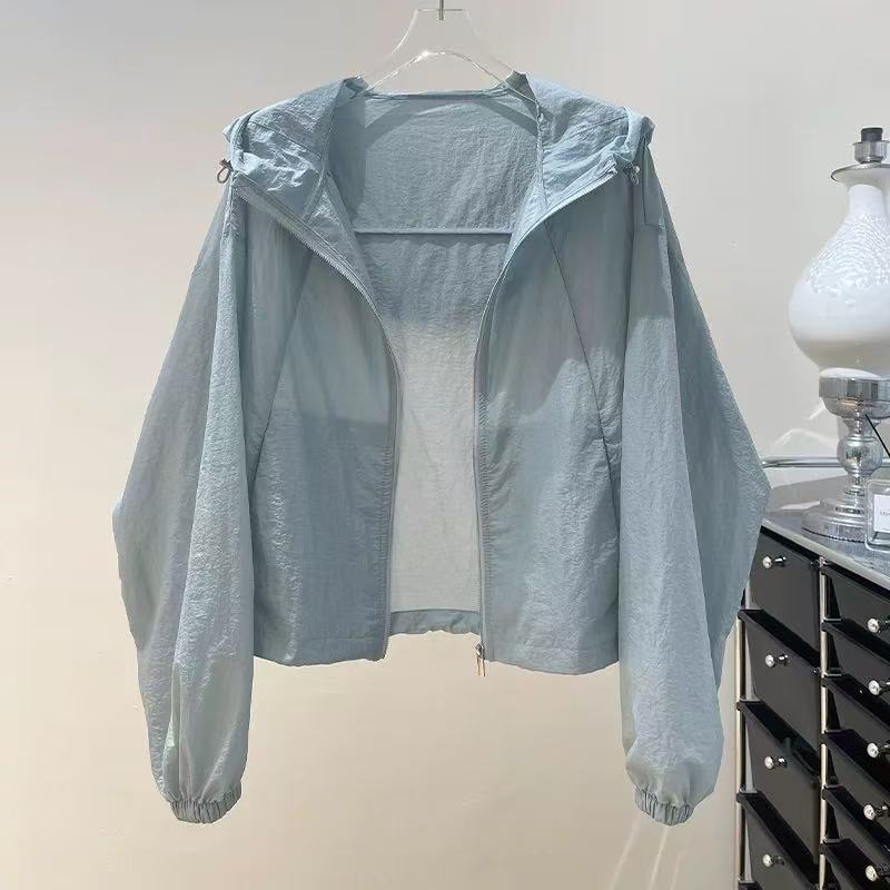 Elegant Breathable Sun Protection Clothing Women's Thin Cardigan Sun Protection Coat Blue - D&A