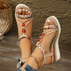 Rhinestone Beaded Wedge Fashion High Heels Platform Women - D&A