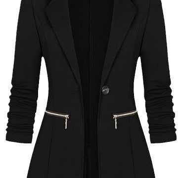 Front Open-front Jacket Work Office Blazer With Zipper - D&A