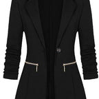Front Open-front Jacket Work Office Blazer With Zipper - D&A