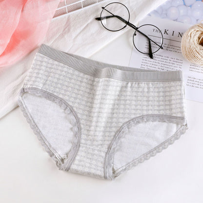 Plaid Printed Cotton Underwear For Women Grey - D&A