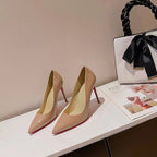 Women's Pointed Low-cut Patent Leather High Heels - D&A