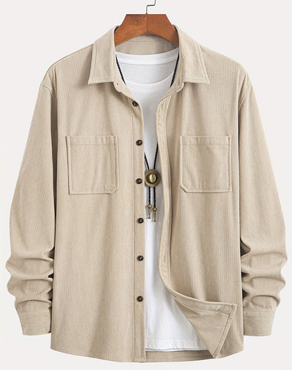 Corduroy Long Sleeve Casual All-matching Shirt Coat Beige - D&A