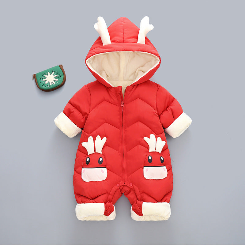 Baby Winter Snowsuit Plus Velvet Thick Baby Boys Jumpsuit 0-3 Years Newborn Romper Girl Clothes Overalls Toddler Coat Red - D&A